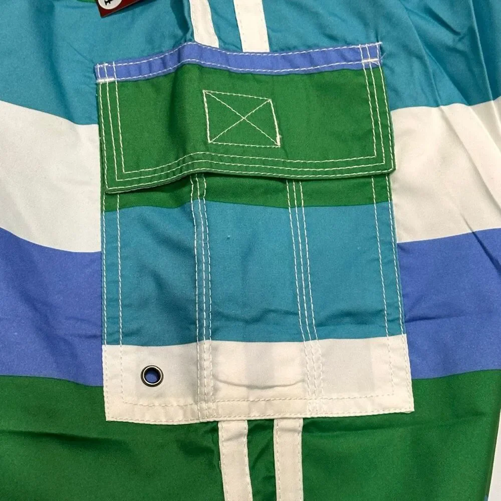 Chalaco Striped Swim Trunks blue, green | Men Size 14/Large